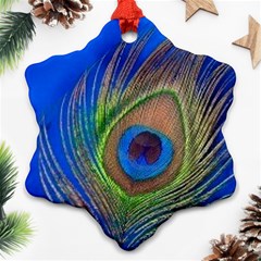 Blue Peacock Feather Snowflake Ornament (Two Sides)