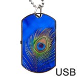 Blue Peacock Feather Dog Tag USB Flash (Two Sides) Front