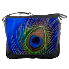 Blue Peacock Feather Messenger Bags by Amaryn4rt