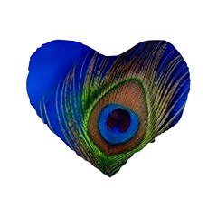 Blue Peacock Feather Standard 16  Premium Heart Shape Cushions