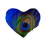 Blue Peacock Feather Standard 16  Premium Heart Shape Cushions Front