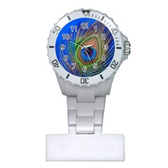 Blue Peacock Feather Plastic Nurses Watch by Amaryn4rt