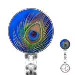 Blue Peacock Feather Stainless Steel Nurses Watch Front