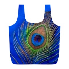 Blue Peacock Feather Full Print Recycle Bags (L) 