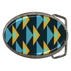 Yellow Blue Triangles Pattern                                                        			belt Buckle by LalyLauraFLM