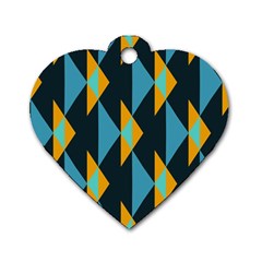 Yellow Blue Triangles Pattern                                                        			dog Tag Heart (one Side) by LalyLauraFLM