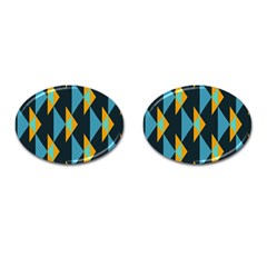 Yellow Blue Triangles Pattern                                                        			cufflinks (oval) by LalyLauraFLM