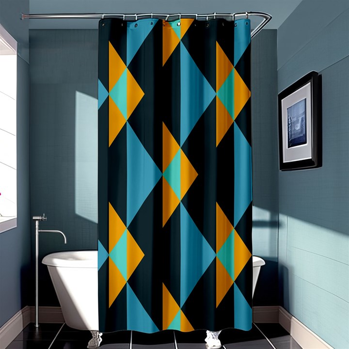 Yellow blue triangles pattern                                                       	Shower Curtain 36  x 72 