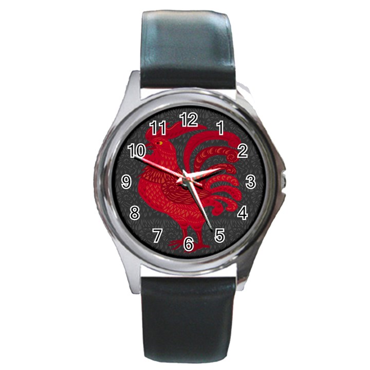 Red fire chicken year Round Metal Watch