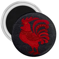 Red Fire Chicken Year 3  Magnets by Valentinaart