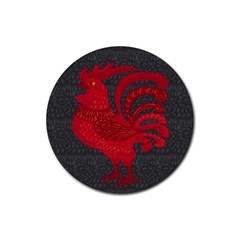 Red Fire Chicken Year Rubber Coaster (round)  by Valentinaart