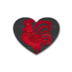 Red Fire Chicken Year Heart Coaster (4 Pack)  by Valentinaart