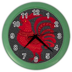 Red Fire Chicken Year Color Wall Clocks by Valentinaart