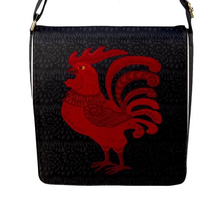 Red fire chicken year Flap Messenger Bag (L) 