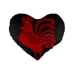 Red Fire Chicken Year Standard 16  Premium Flano Heart Shape Cushions by Valentinaart