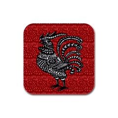 Year Of The Rooster Rubber Square Coaster (4 Pack)  by Valentinaart