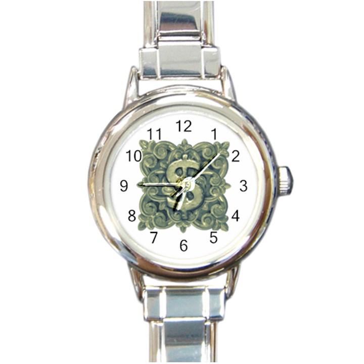 Money Symbol Ornament Round Italian Charm Watch