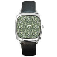 Money Symbol Ornament Square Metal Watch