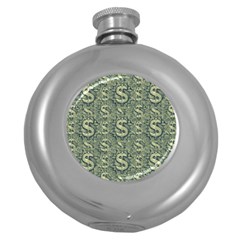 Money Symbol Ornament Round Hip Flask (5 Oz)