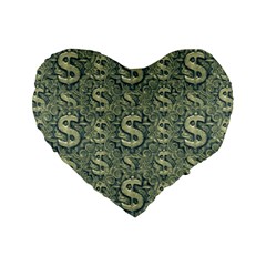 Money Symbol Ornament Standard 16  Premium Heart Shape Cushions