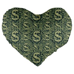 Money Symbol Ornament Large 19  Premium Heart Shape Cushions