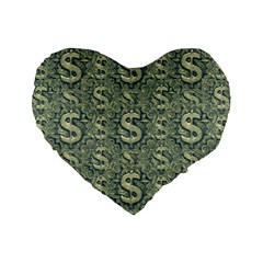 Money Symbol Ornament Standard 16  Premium Flano Heart Shape Cushions