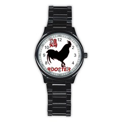 Year Of The Rooster - Chinese New Year Stainless Steel Round Watch by Valentinaart