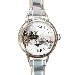 Birds Crows Black Ravens Wing Round Italian Charm Watch by Amaryn4rt