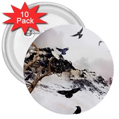 Birds Crows Black Ravens Wing 3  Buttons (10 Pack)  by Amaryn4rt