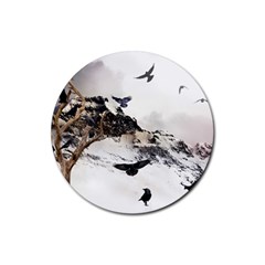 Birds Crows Black Ravens Wing Rubber Round Coaster (4 Pack)  by Amaryn4rt