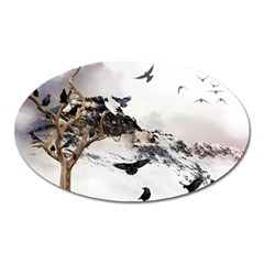 Birds Crows Black Ravens Wing Oval Magnet by Amaryn4rt