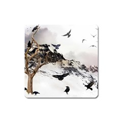 Birds Crows Black Ravens Wing Square Magnet by Amaryn4rt