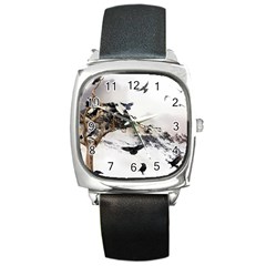 Birds Crows Black Ravens Wing Square Metal Watch by Amaryn4rt