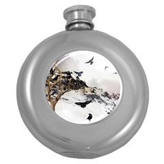 Birds Crows Black Ravens Wing Round Hip Flask (5 Oz) by Amaryn4rt