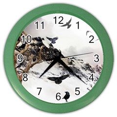 Birds Crows Black Ravens Wing Color Wall Clocks by Amaryn4rt