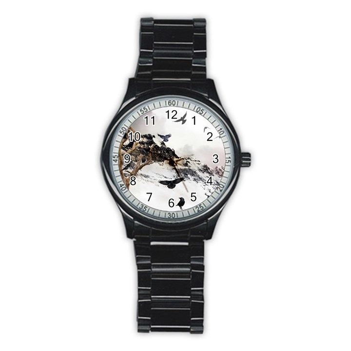 Birds Crows Black Ravens Wing Stainless Steel Round Watch