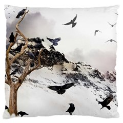 Birds Crows Black Ravens Wing Large Flano Cushion Case (one Side) by Amaryn4rt