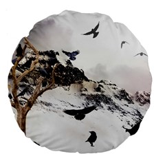 Birds Crows Black Ravens Wing Large 18  Premium Flano Round Cushions by Amaryn4rt