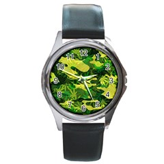 Marijuana Camouflage Cannabis Drug Round Metal Watch by Amaryn4rt