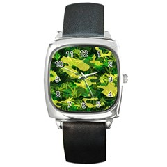 Marijuana Camouflage Cannabis Drug Square Metal Watch by Amaryn4rt