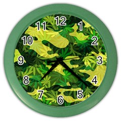 Marijuana Camouflage Cannabis Drug Color Wall Clocks by Amaryn4rt