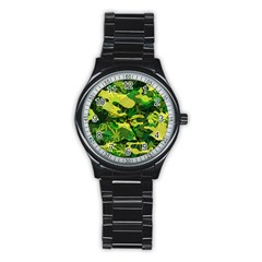 Marijuana Camouflage Cannabis Drug Stainless Steel Round Watch by Amaryn4rt