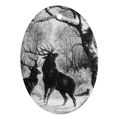 Stag Deer Forest Winter Christmas Ornament (oval)