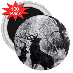 Stag Deer Forest Winter Christmas 3  Magnets (100 Pack) by Amaryn4rt