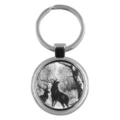 Stag Deer Forest Winter Christmas Key Chains (round)  by Amaryn4rt