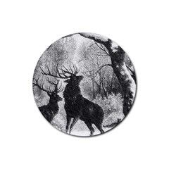 Stag Deer Forest Winter Christmas Rubber Round Coaster (4 Pack)  by Amaryn4rt