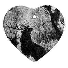 Stag Deer Forest Winter Christmas Heart Ornament (two Sides) by Amaryn4rt