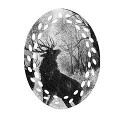 Stag Deer Forest Winter Christmas Ornament (oval Filigree) by Amaryn4rt