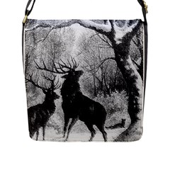 Stag Deer Forest Winter Christmas Flap Messenger Bag (l)  by Amaryn4rt