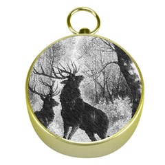 Stag Deer Forest Winter Christmas Gold Compasses by Amaryn4rt